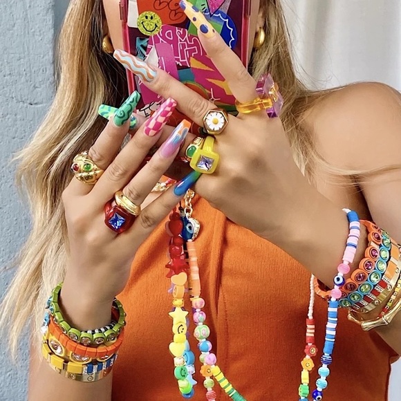 Anthro Cobalt Blue Dopamine Clothes Boho Checked Floral Stud Earrings Jewelry - Picture 14 of 16